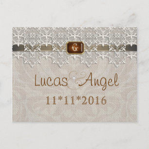 De Anúncio Adorável Chic Lace & Burlap Salve O Cartão Postal