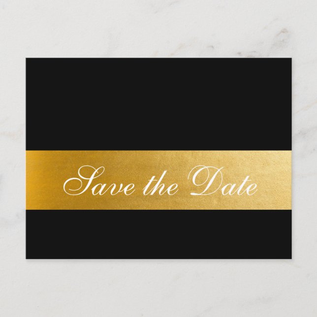De Anúncio Cartão Postal Black Gold Elegant Wedding Save the  (Frente)