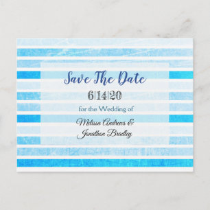 De Anúncio Cartão postal Blue Striped Crackle Save the Date