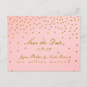 De Anúncio Cartão Postal Blush Pink & Gold Foil Save The Date