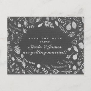 De Anúncio Cartão Postal Charcoal Grey Silver Floral Save The