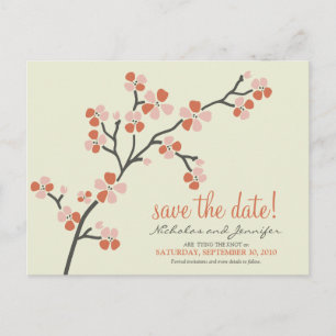 De Anúncio CARTÃO POSTAL Cherry Blossom Salve a data (coral)