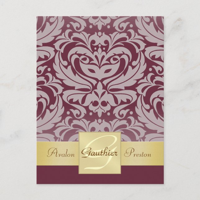 De Anúncio Cartão Postal Cranberry Half Damask Gold Save The  (Frente)