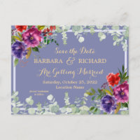 Cartão Postal Floral Roxo Aquarela Salvar Data
