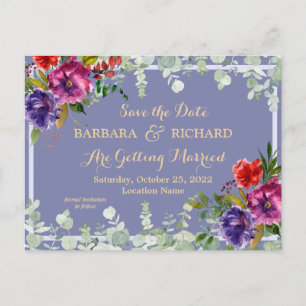 De Anúncio Cartão Postal Floral Roxo Aquarela Salvar Data