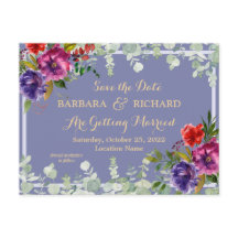 Cartão Postal Floral Roxo Aquarela Salvar Data