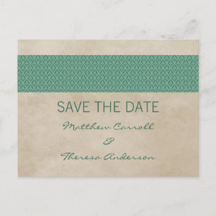 De Anúncio Cartão Postal Green Rustic Damask Save the Date