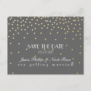 De Anúncio Cartão postal Grey & Gold Foil Dots Save The Date