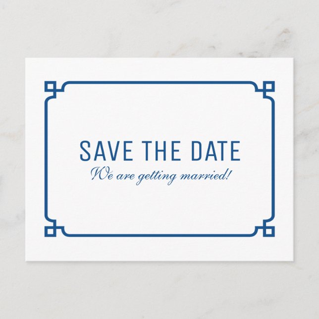 De Anúncio Cartão postal Lapis Blue Deco Chic Save the Date (Frente)
