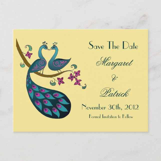 De Anúncio Cartão postal Peacock-Peahen Save the Date, palha (Frente)