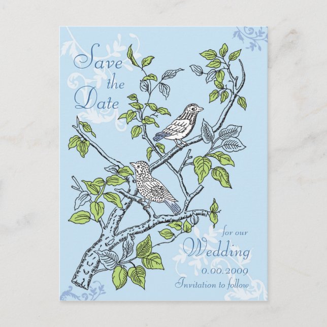 DE ANÚNCIO CARTÃO POSTAL SALVE A DATA, CASAMENTO, PÁSSAROS DO (Frente)