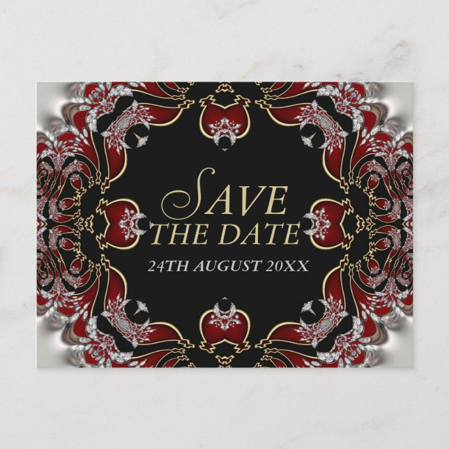 De Anúncio Cartão postal Vermelho+Prata Save the Date (Frente)