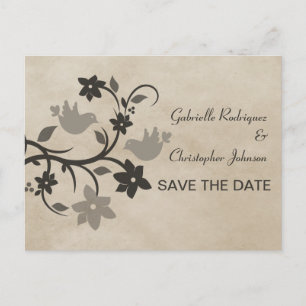 De Anúncio Cinza Floral Lovebird Salve a Data Cartão Postal