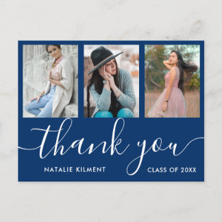 De Anúncio Graduação Foto Colagem Azul Obrigado Cartão Postal