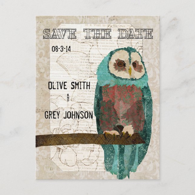 De Anúncio Guardar o Cartão Postal Data Vintage Owl II (Frente)