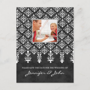 De Anúncio Salvar a Data Cartão Postal Damask Cinza Branco