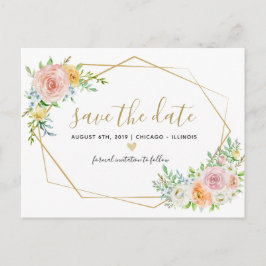 De Anúncio Salve a data cartão postal cor d'água floral rosa