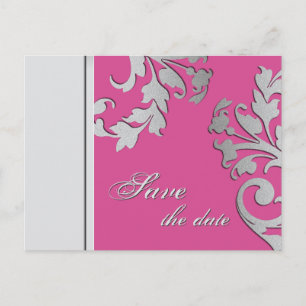 De Anúncio Salve a data: cartão postal Fuchsia Pink Silver