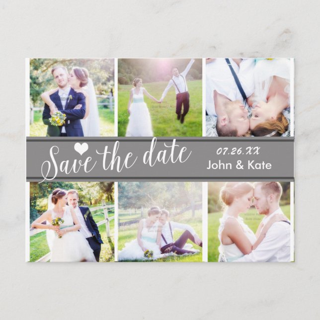 De Anúncio SALVE A DATA Casamento Cinza 6 Cartão Postal FOTO (Frente)