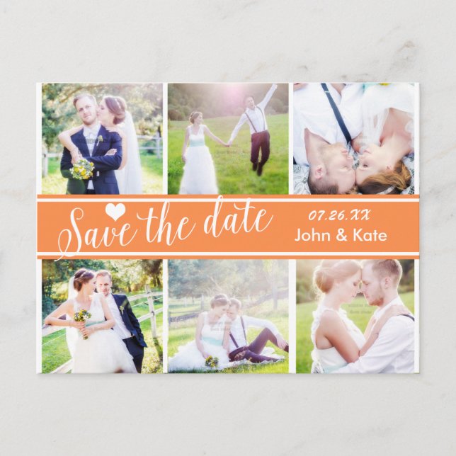De Anúncio SALVE A DATA Casamento Laranja 6 Cartão Postal FOT (Frente)