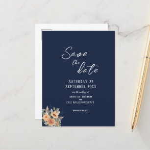 De Anúncio Salve o cartão postal Date - Azul floral elegante