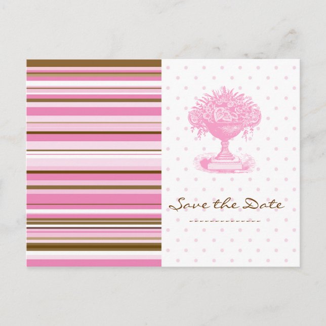 De Anúncio SAVE THE DATE, Cartão Postal Rosa e Marrom Chic (Frente)