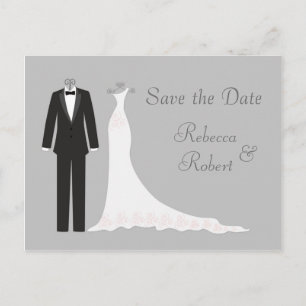 De Anúncio Smoking, vestido em cartão postal Save the Date pr