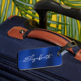 De Bagagem Etiqueta com Nome Royal Blue Foil Modern Brush Scr
