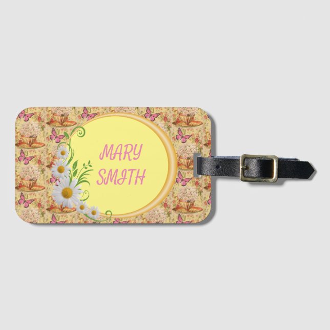 De Bagagem Etiqueta Floral Moderna Elegante (Frente Horizontal)