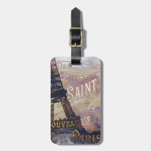 De Bagagem Etiqueta francesa Vintage e Torre Eiffel