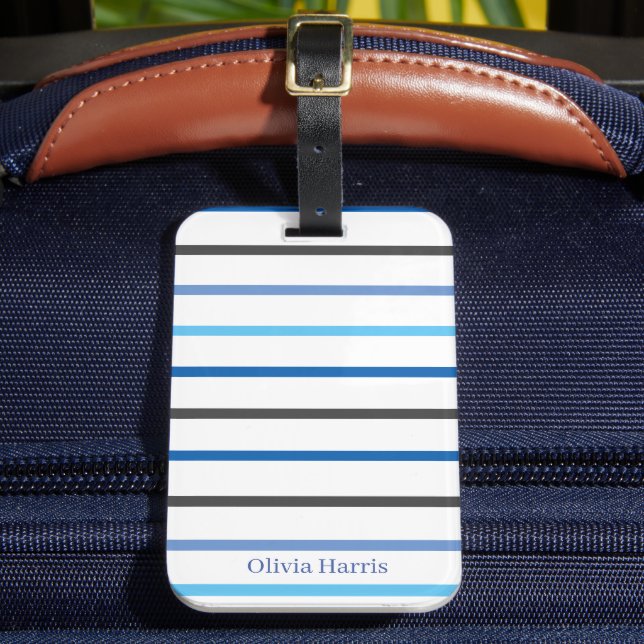 De Bagagem Etiqueta Personalizada Listras Azuis Estilo Modern (Frente Insitu 2)