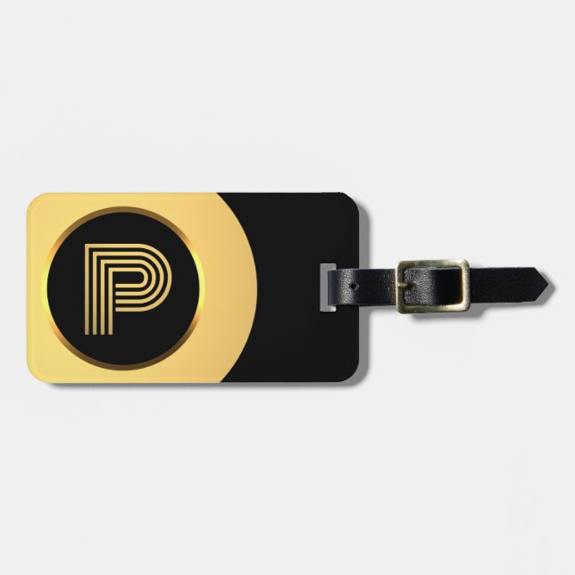De Bagagem Letra monograma Dourada personalizada P Etiqueta d (Frente Horizontal)