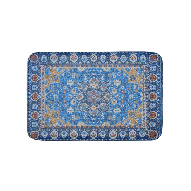 De Banheiro Tapete Persa Turco Azul Oriental Antigo (frente)