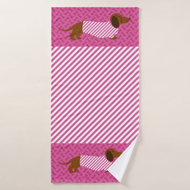 De Banho Toalha Dachshund Rosa e Branca (Toalha de Banho)