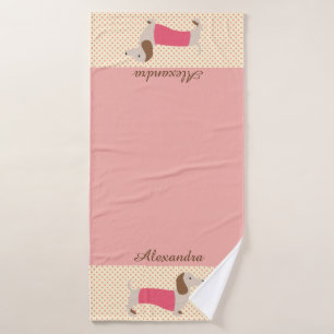 De Banho Toalha Dachshund Rosa Personalizada