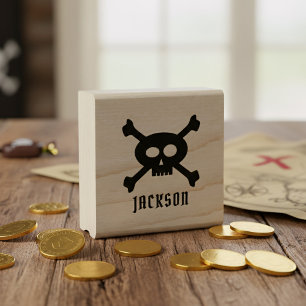 De Borracha Crânio e Crossbones Nome Pirata Carimbo