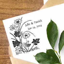 De Borracha Rustic Floral Casal Casamento Data Madeira Carimbo