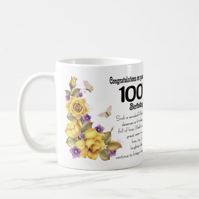De Café 100th Rosa amarelo do aniversário e caneca do (Esquerda)