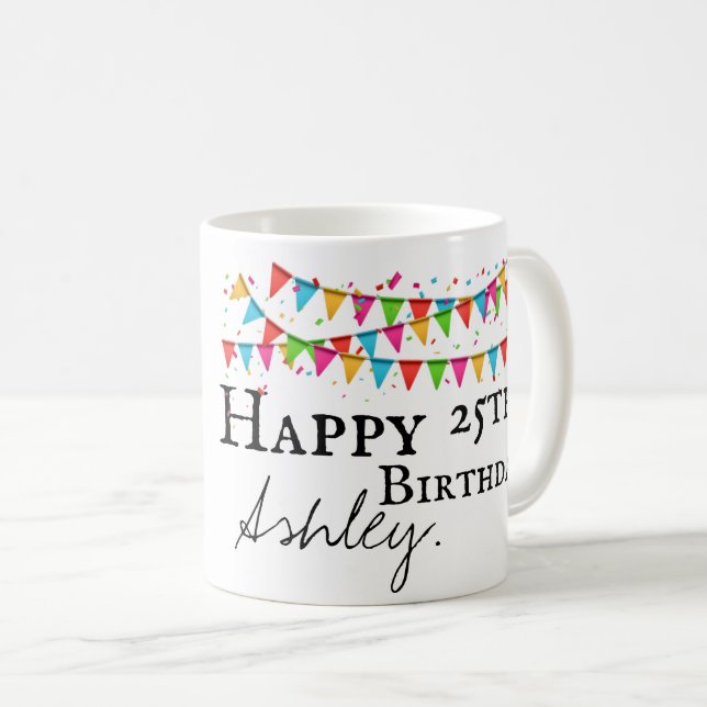 De Café 25a caneca personalizada do aniversário (Frente Esquerda)