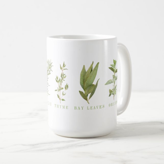 De Café 6 ERVAS FRESQUINHAS Caneca Alta Branca (Frente Esquerda)