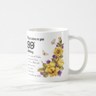 De Café 99.o Rosa amarelo do aniversário e caneca do