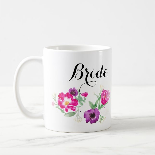 De Café A aguarela da noiva floresce a caneca (Esquerda)