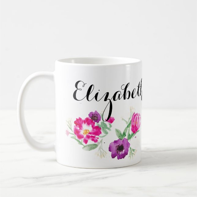 De Café A aguarela feita sob encomenda floresce a caneca (Esquerda)