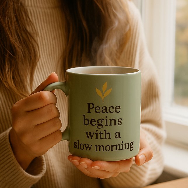 De Café A Paz Começa com uma Manhã Lenta – Caneca Minimali (Peace begins with a slow morning quote mug)