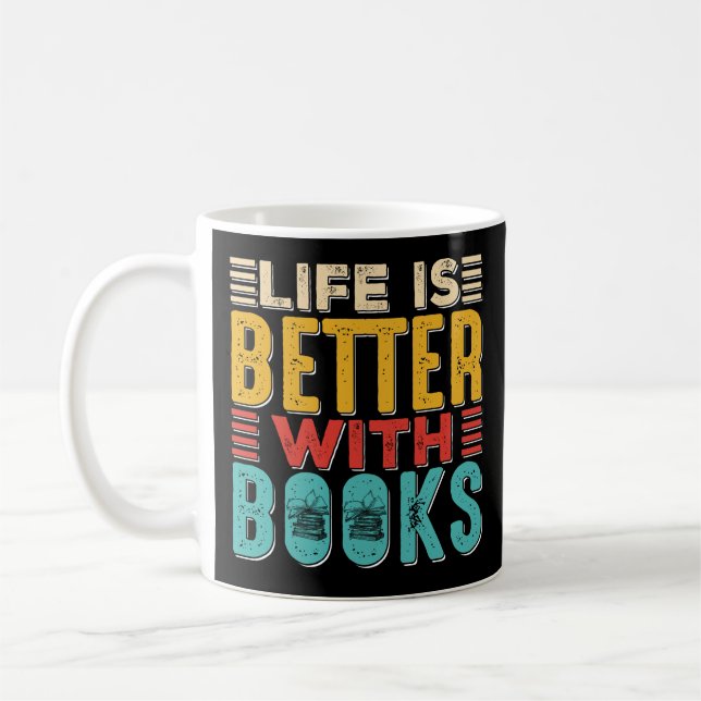De Café A vida é melhor com livros caneca preta (Esquerda)