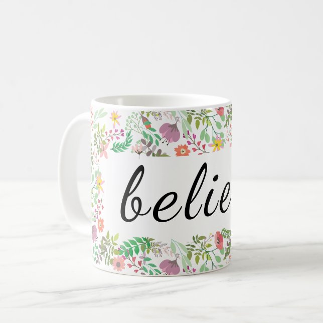 De Café Acredite a caneca floral (Frente Esquerda)