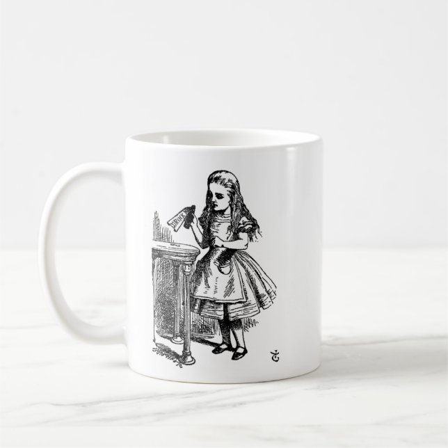 De Café Alice na caneca impossível das coisas do país das (Esquerda)