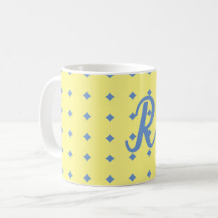 De Café amarelo e azul, padrão bonito, caneca monográfic