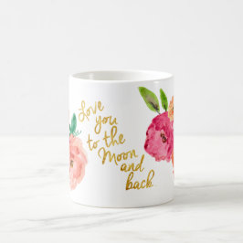 De Café Ame-o à caneca floral da lua e da parte traseira