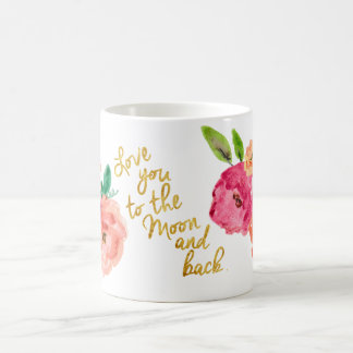 De Café Ame-o à caneca floral da lua e da parte traseira